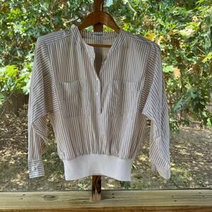 Guy Laroche Women's Vintage Tan & White Striped Blouse Size 6
